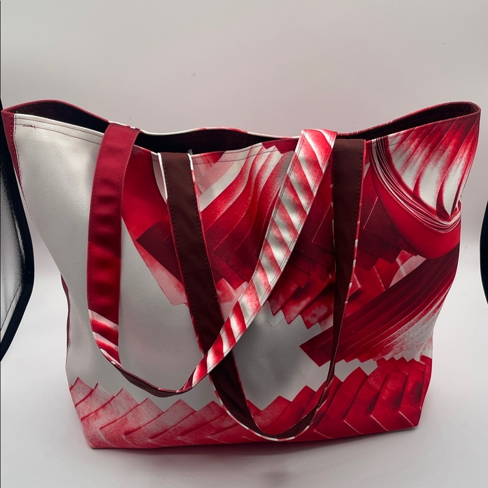 Carolina Herrera Red and White Silk Tote Bag